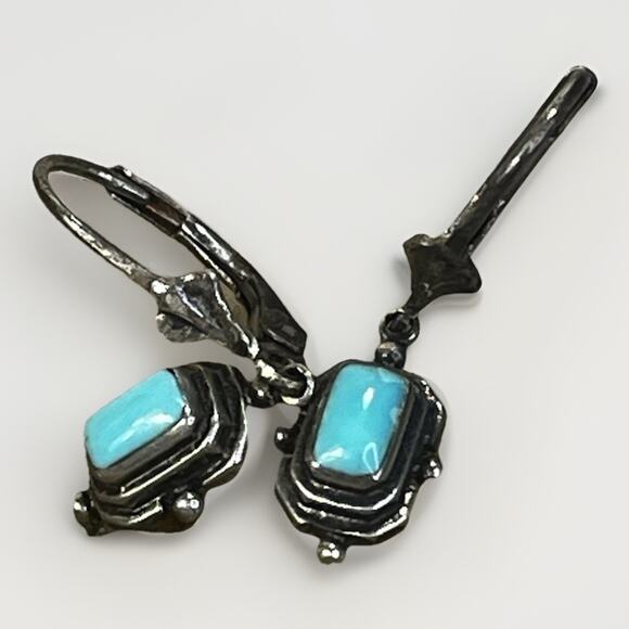 Vintage NATIVE AMERICAN Sterling Silver/Turquoise Drop Dangle Earrings - 2.3g - Picture 1 of 12
